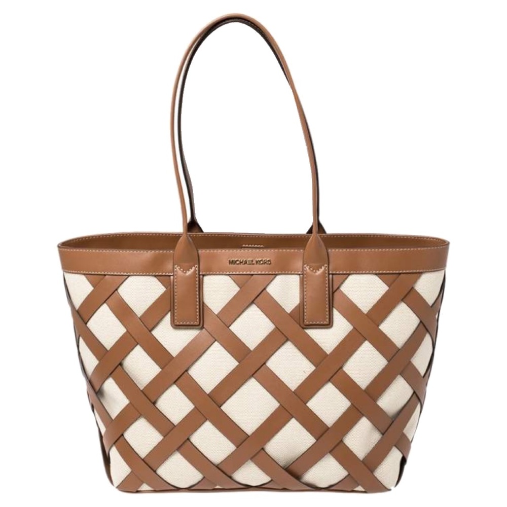 NWT Michael Kors Sienna Large Shopper Leather/Canvas Tote Bag